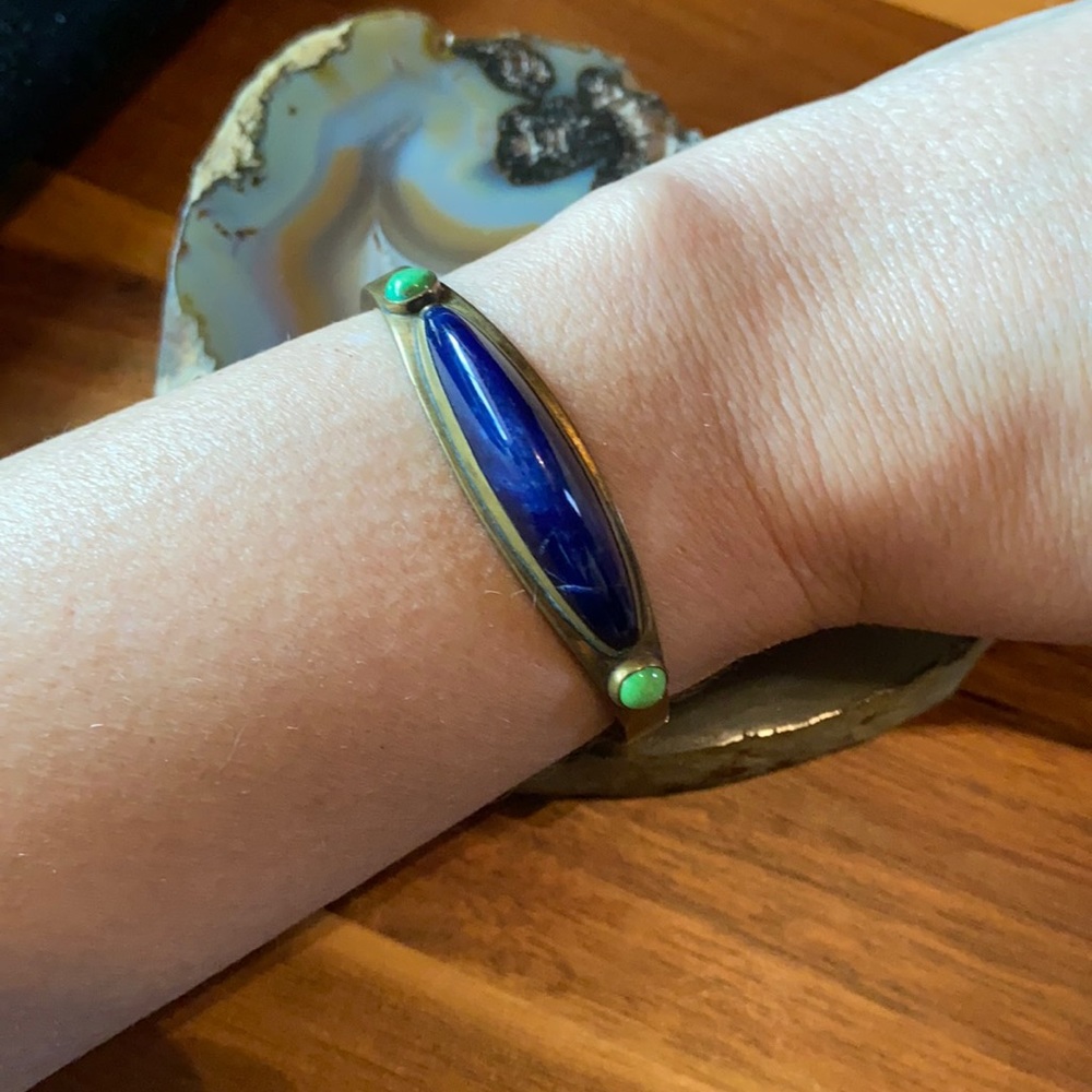 Vintage brass Bracelet with Blue and Green Details